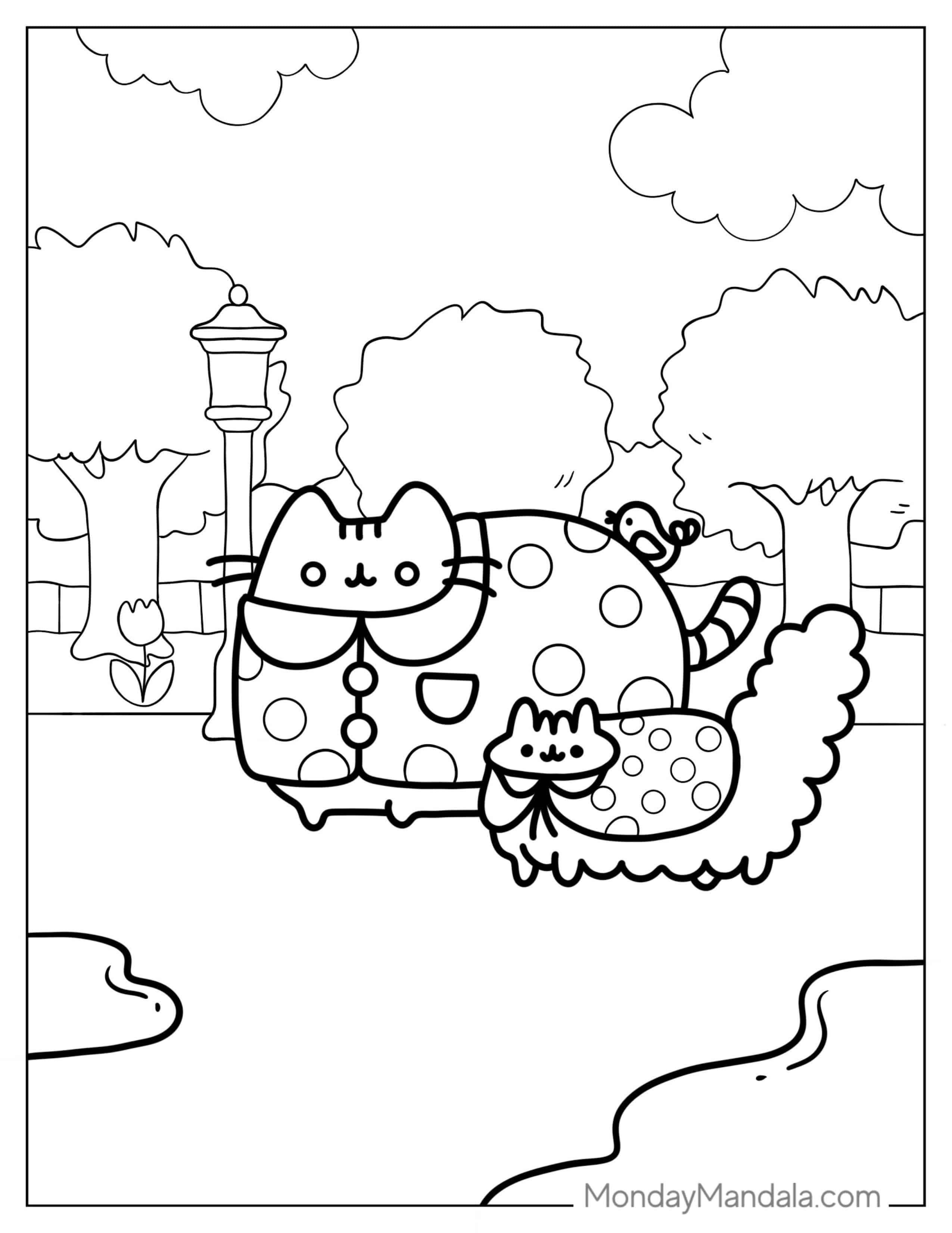 Pusheen And Stormy Walking In Park coloring page