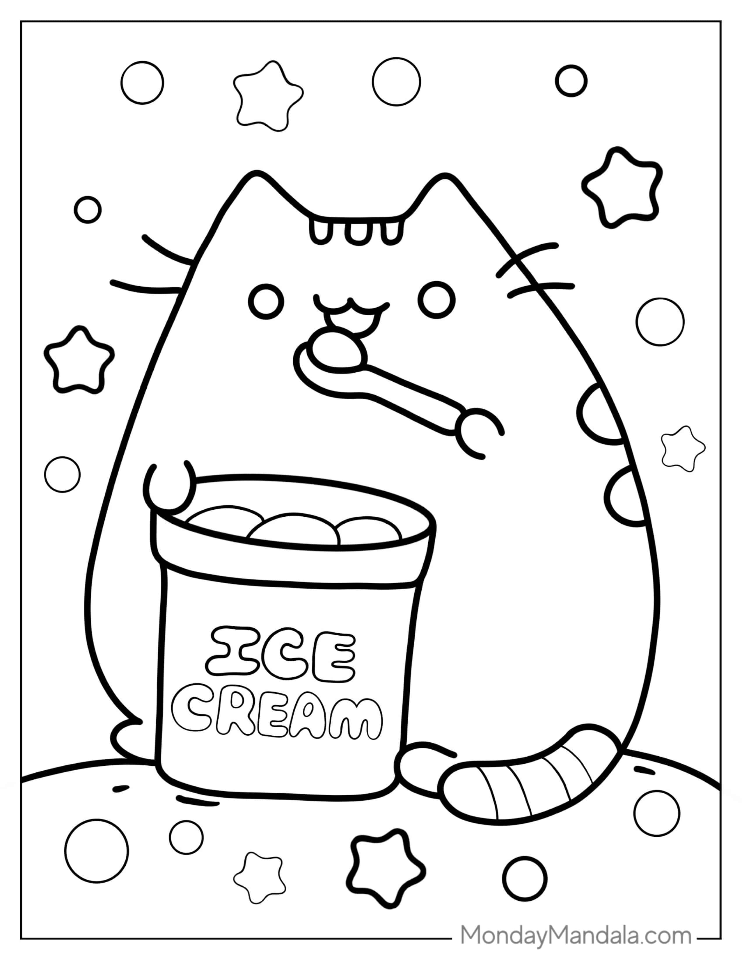 Pusheen Cat Eating Ice Cream coloring page