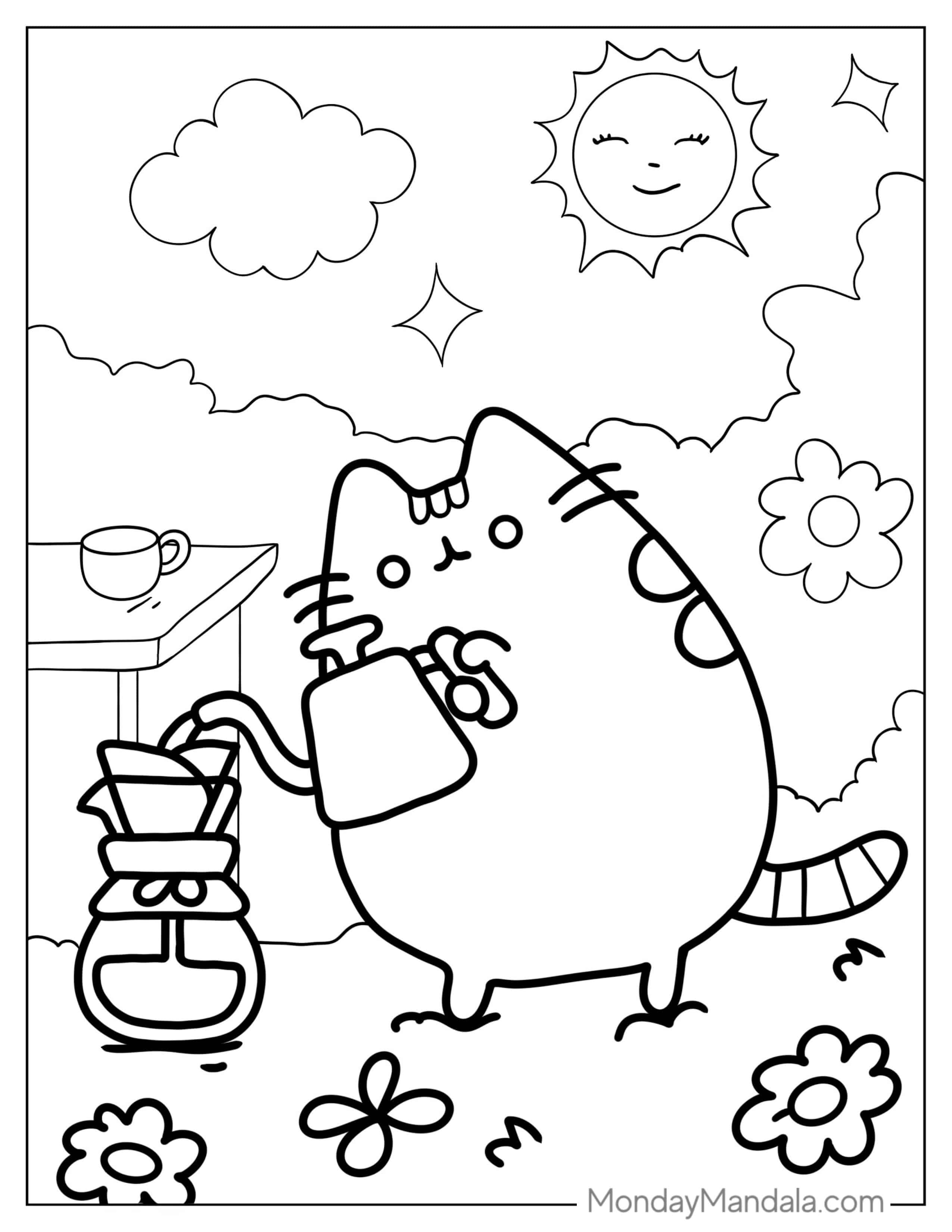 Pusheen Making Pour Over Coffee coloring page