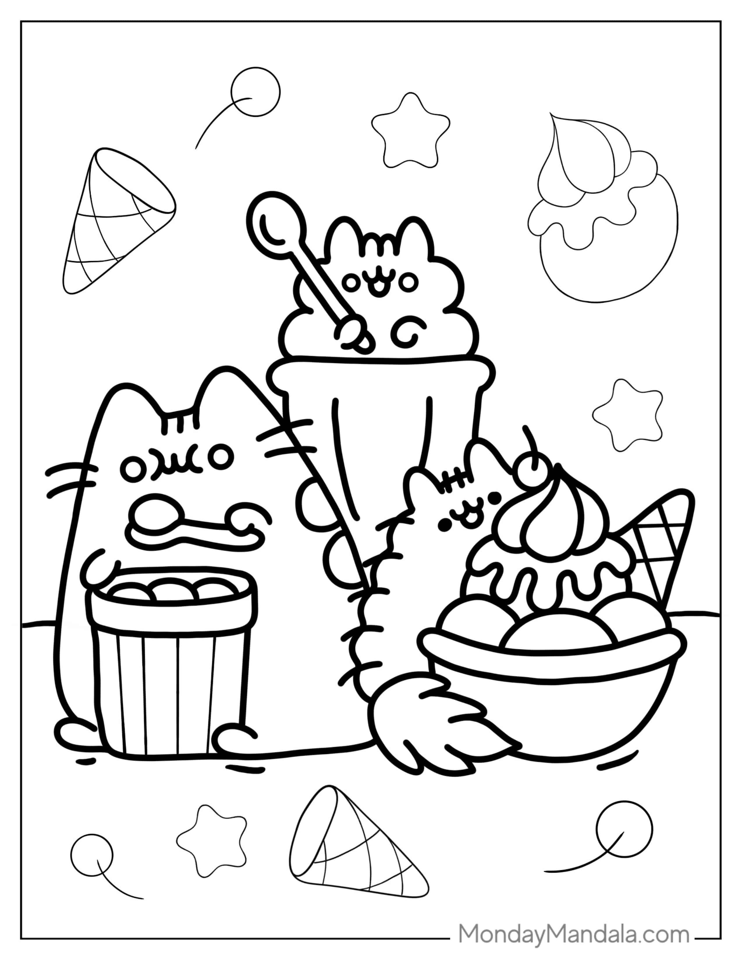 Stormy And Pusheen Eating Ice Cream coloring page