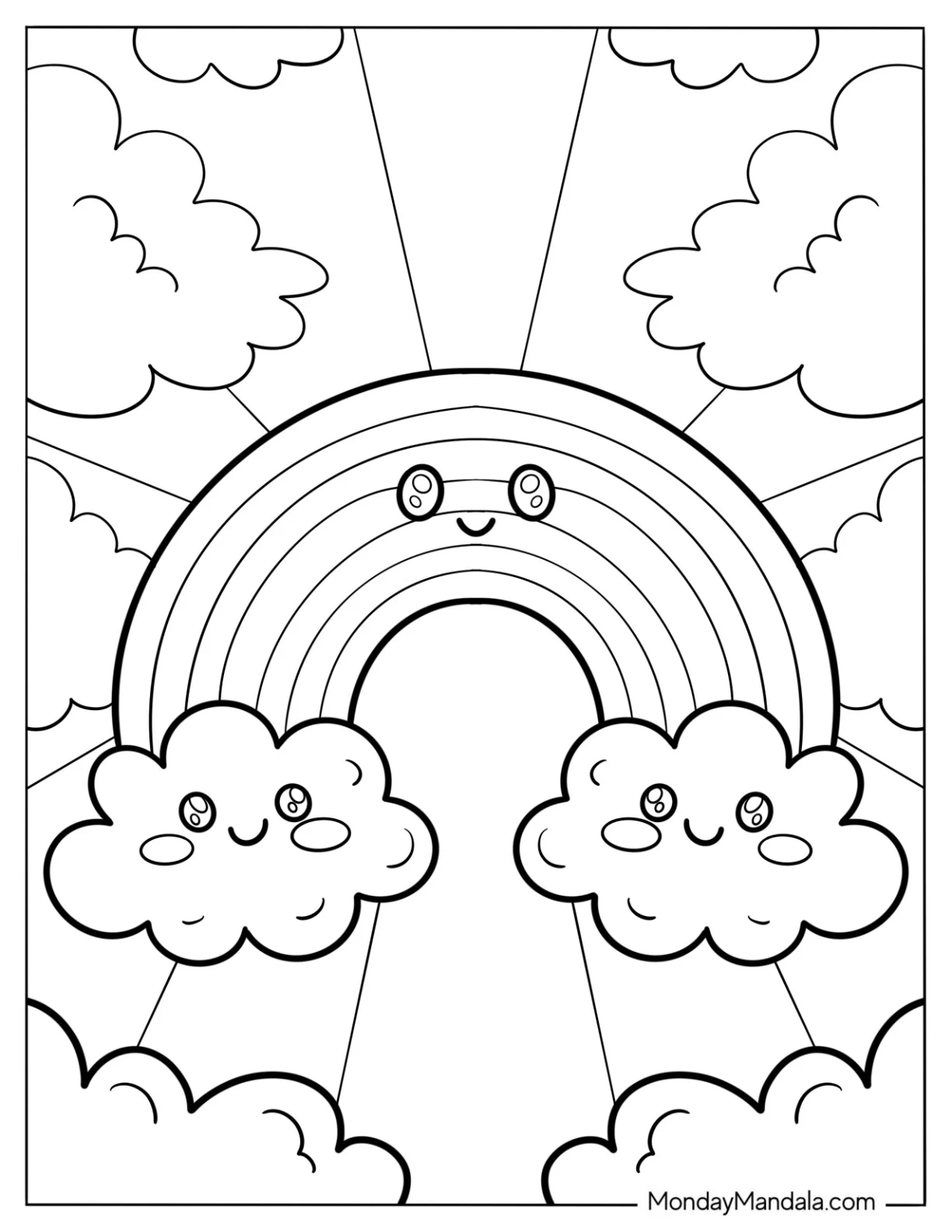 Easy Rainbow With Smiling Faces Coloring Sheet For Kids coloring page