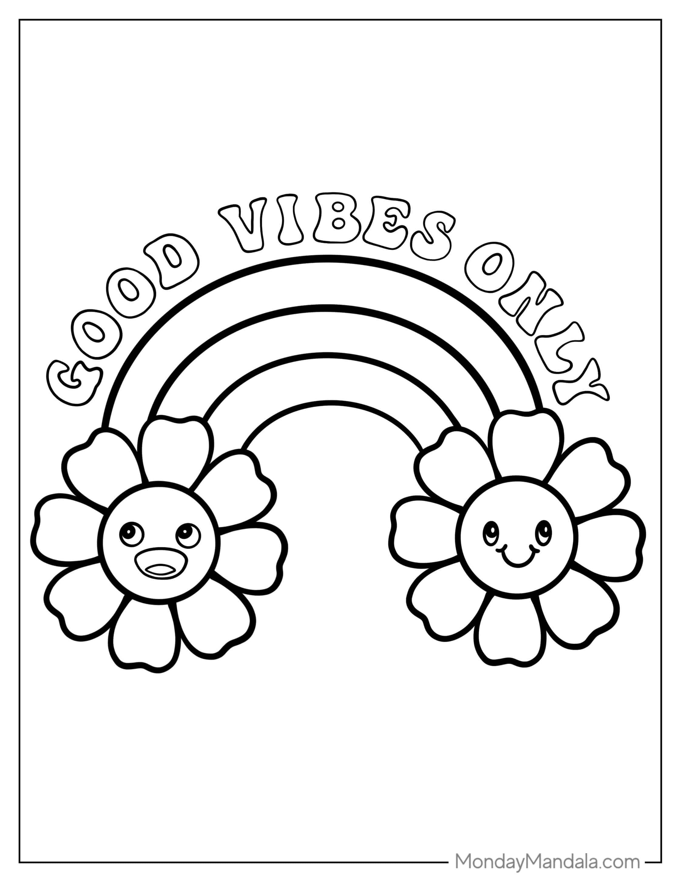 Hippy Themed Rainbow Coloring Sheet coloring page