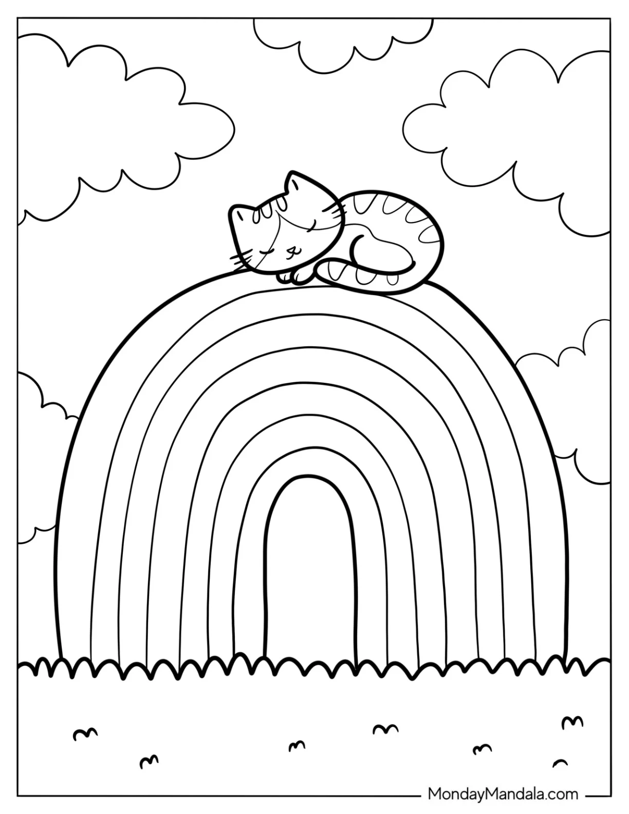 Kitten Sleeping On Top Of A Rainbow Coloring Page For Kids coloring page