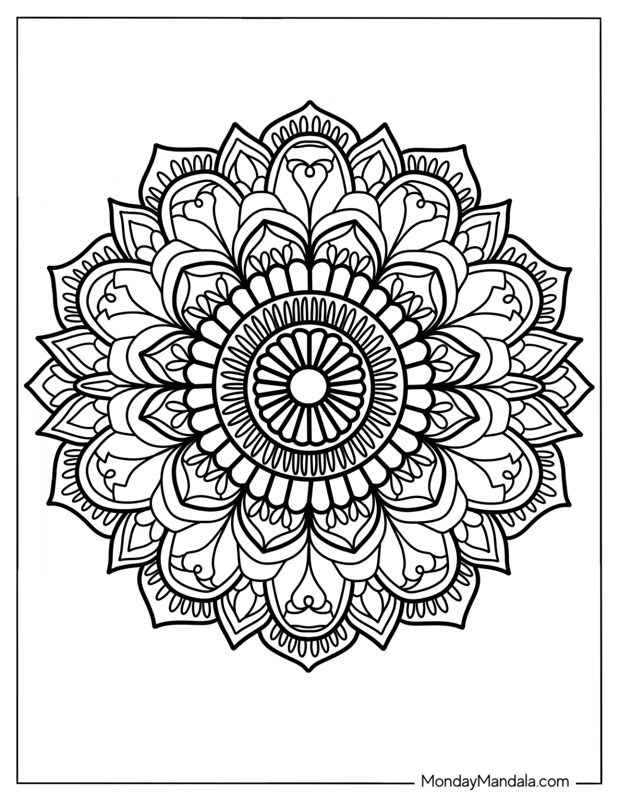 Rainbow Coloring Page Flower Mandala coloring page — printable line art