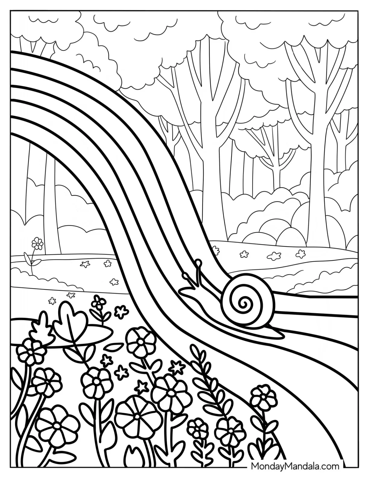 Snail Climbing Up A Rainbow Coloring Page For Kids coloring page