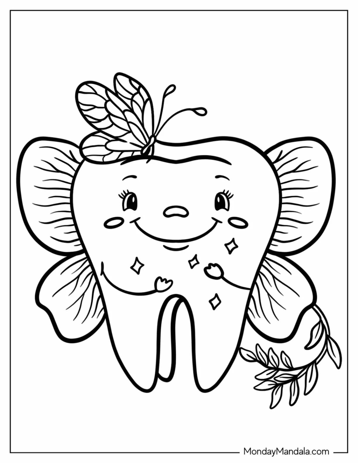 Adorable Tooth Fairy Coloring Page With A Butterfly For Preschoolers coloring page