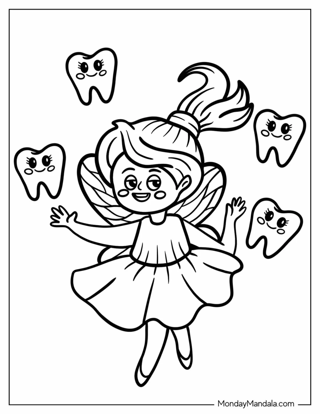 Ballerina Tooth Fairy Coloring Page Surrounded By Teeth coloring page