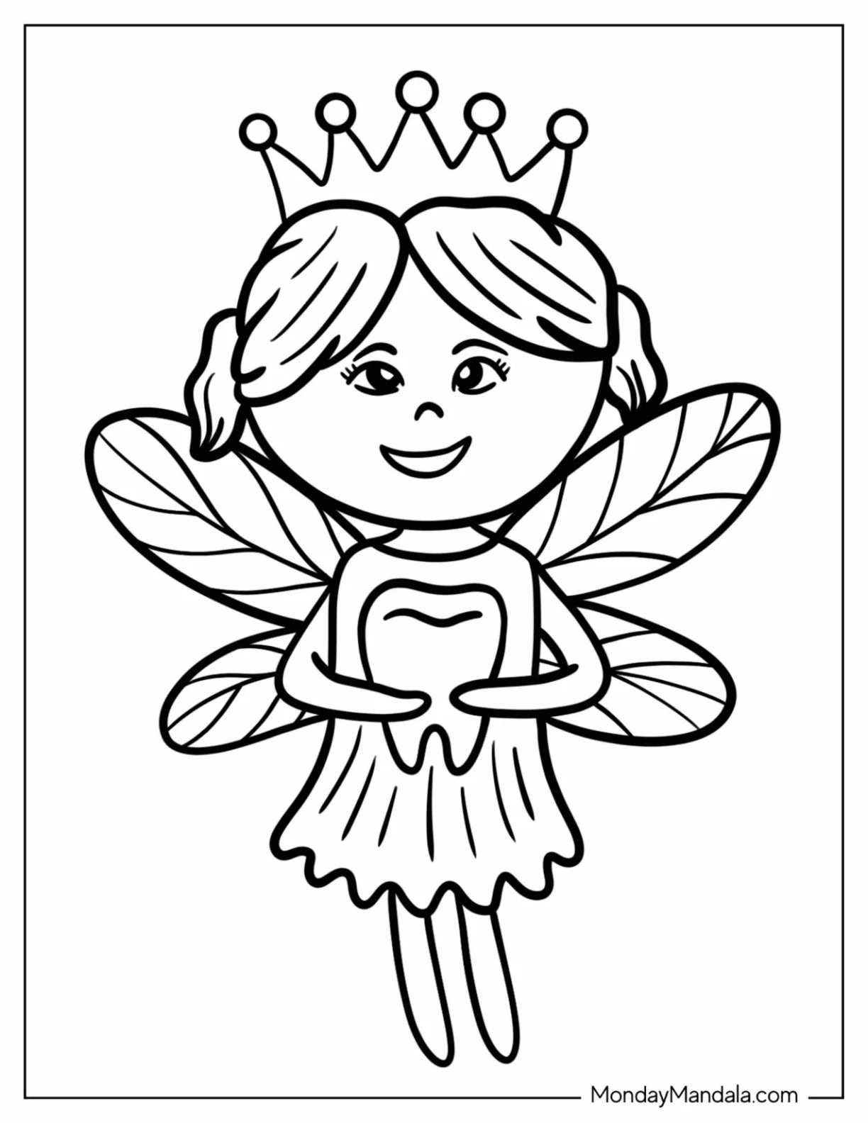 Cute Little Tooth Fairy Coloring Page Holding A Tooth For Kids coloring page