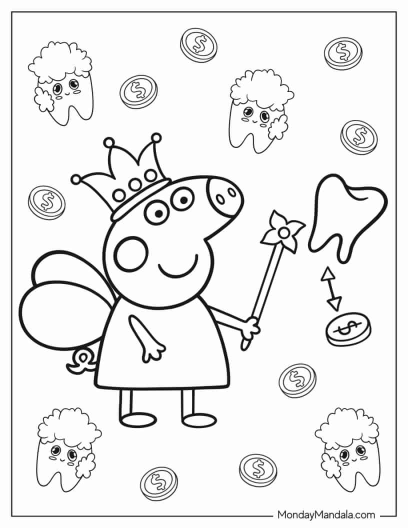 Peppa Pig Tooth Fairy coloring page — printable line art