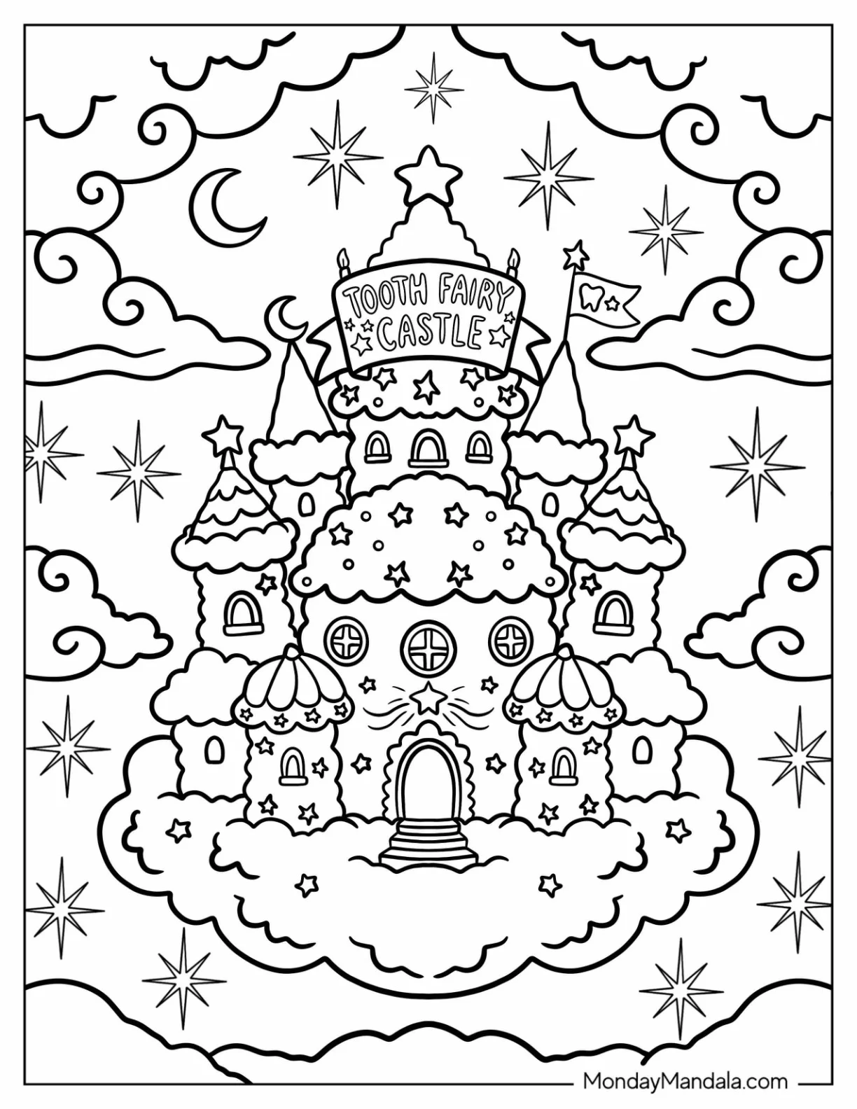 Tooth Fairy Castle in the Clouds Coloring Sheet coloring page