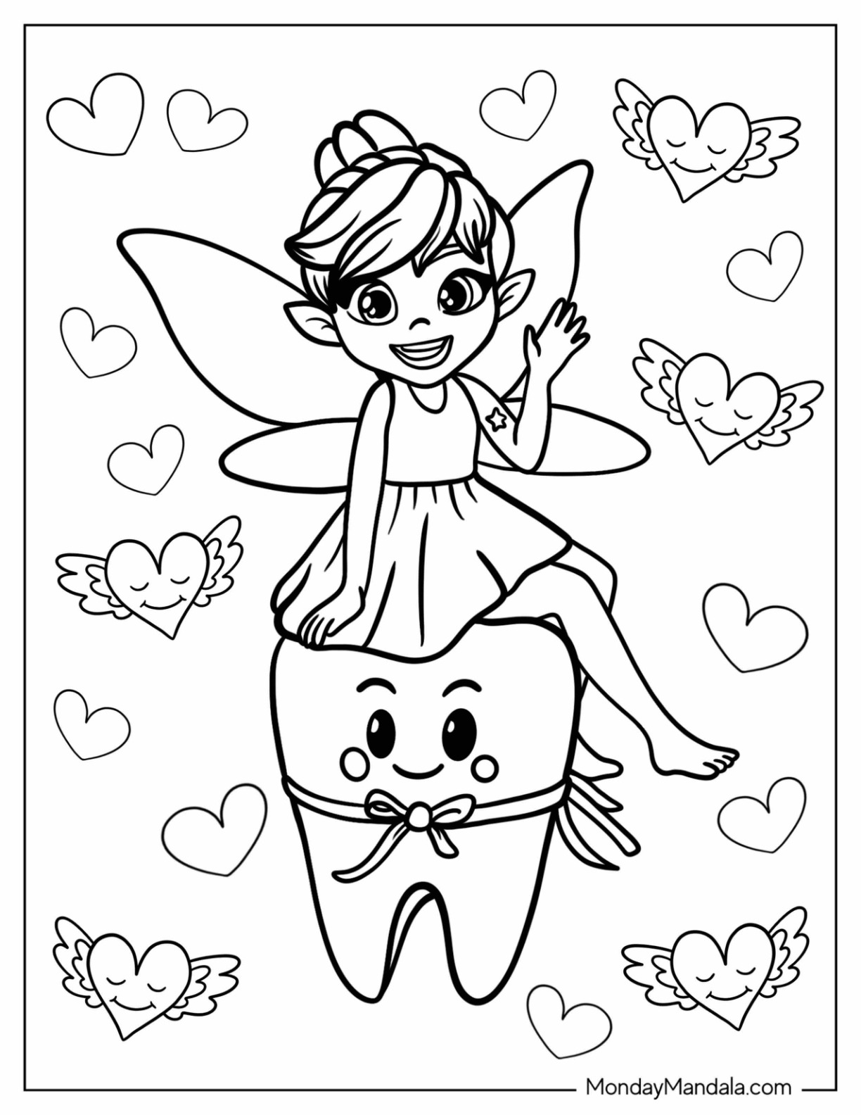 Tooth Fairy Coloring Page Sitting On A Tooth For Kids coloring page