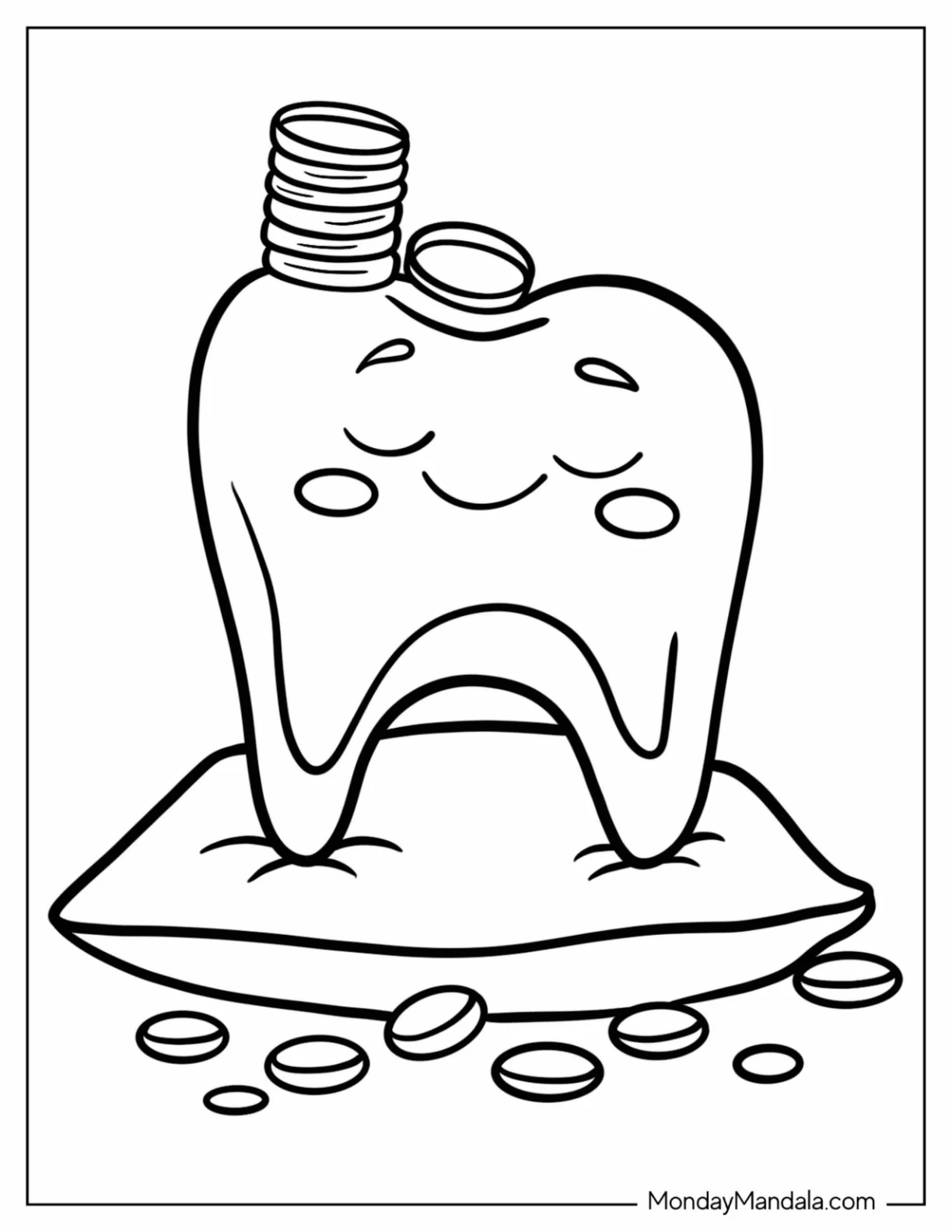 Tooth Fairy Coloring Page With Gold Coins coloring page — printable line art
