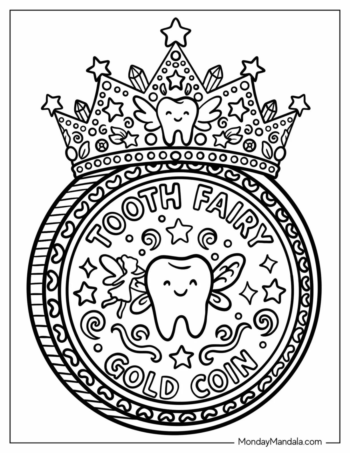 Tooth Fairy Gold Coin with Crown coloring page