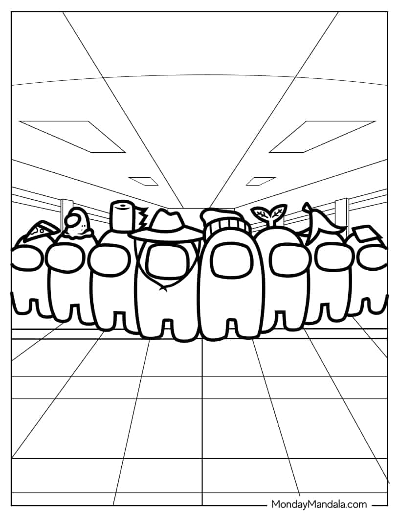 Among Us Cewmates With Different Hats for Preschoolers coloring page
