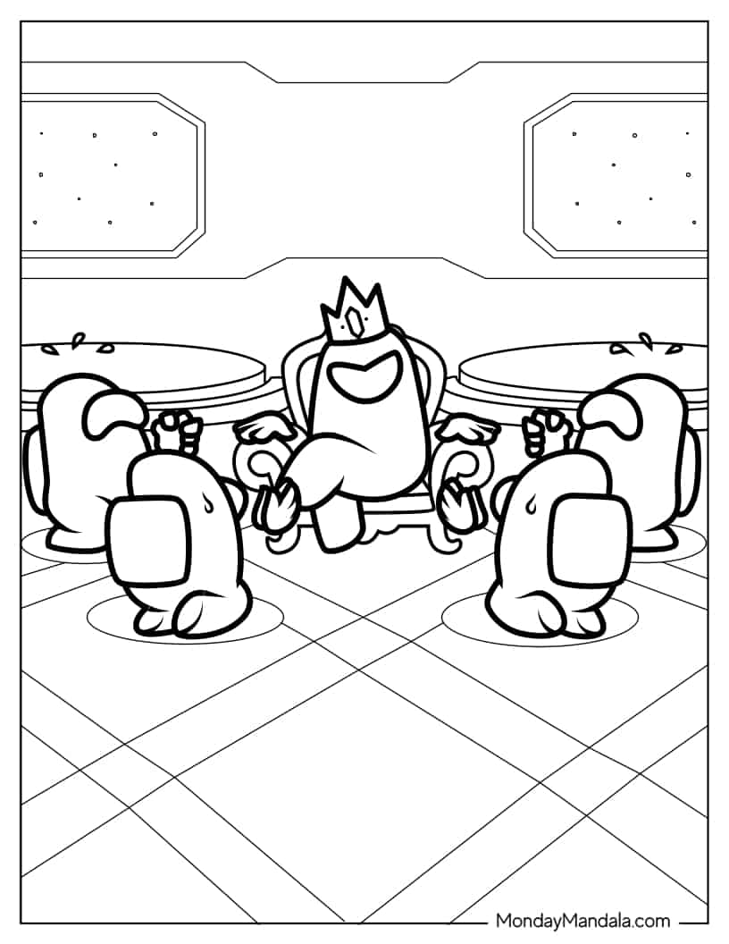 Among Us Queen With Begging Crewmates coloring page