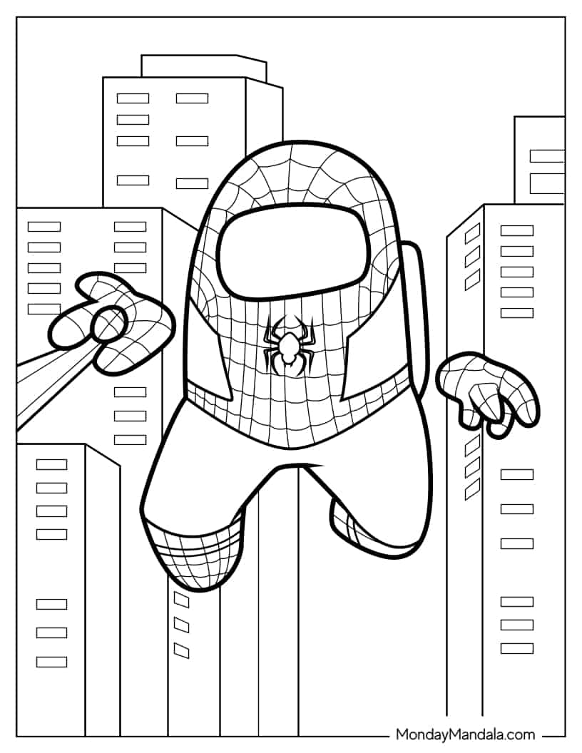 Among Us Spider-Man Using Web coloring page