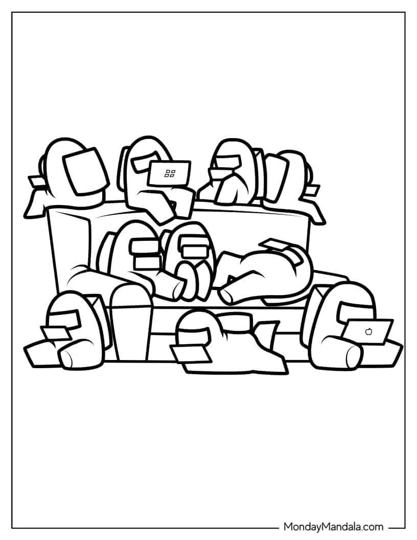 Cewmates Playing Multi-Player Among Us Game coloring page