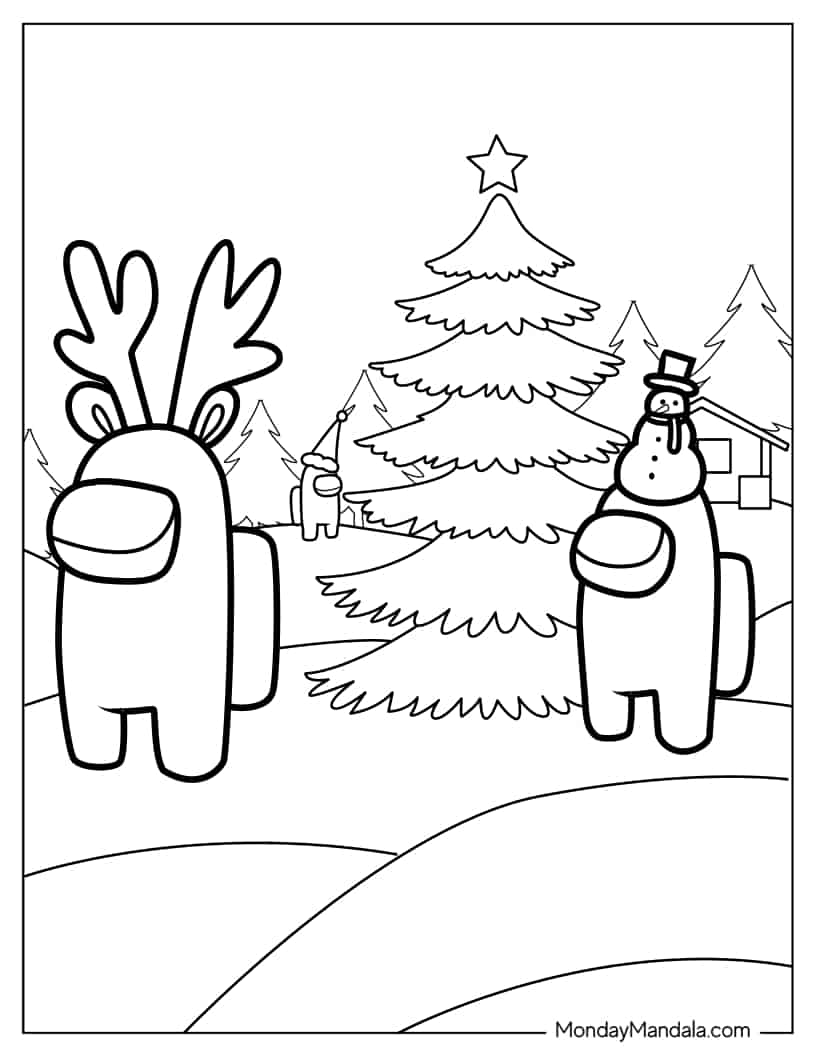 Christmas Themed Among Us Coloring Page coloring page