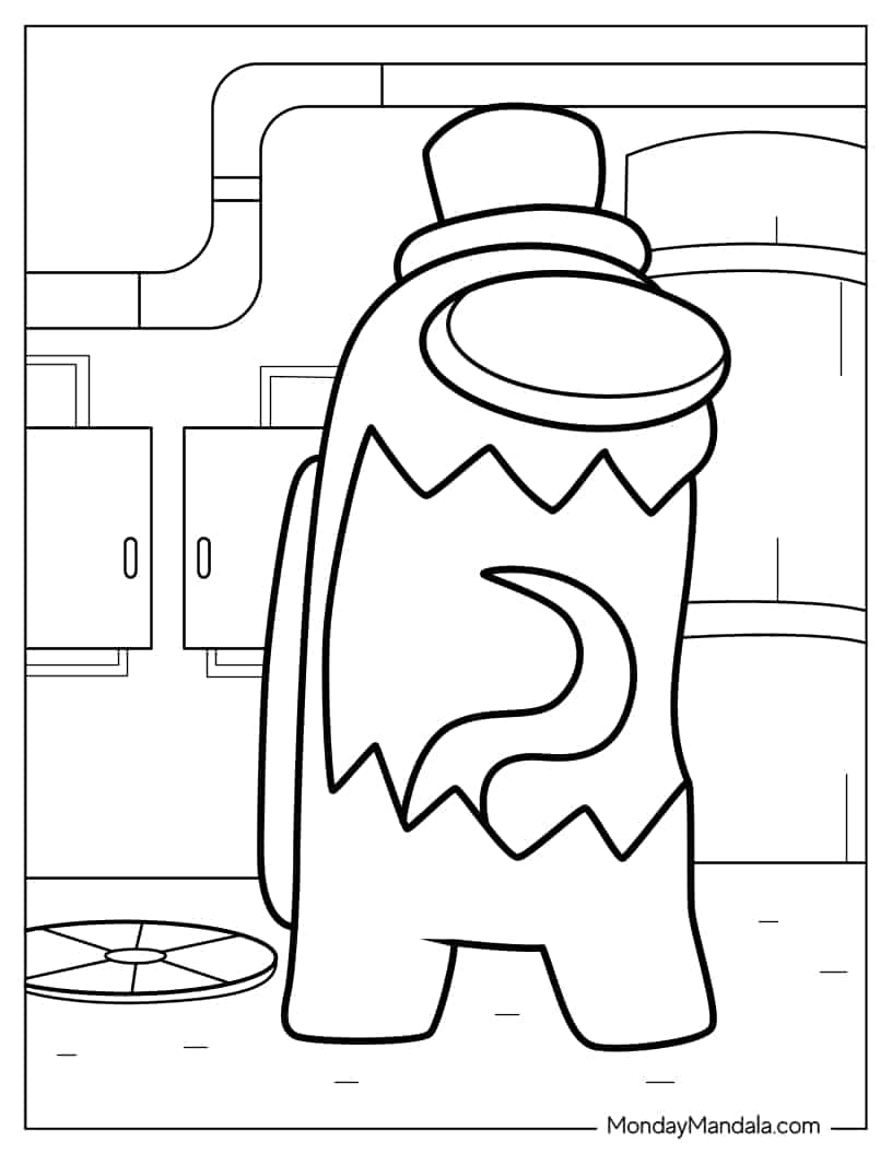 Coloring Page of Among Us Imposter With Hat coloring page