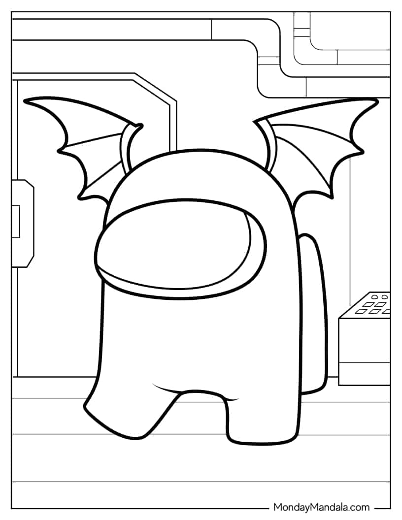 Coloring Page of Among Us With Bat Wings coloring page