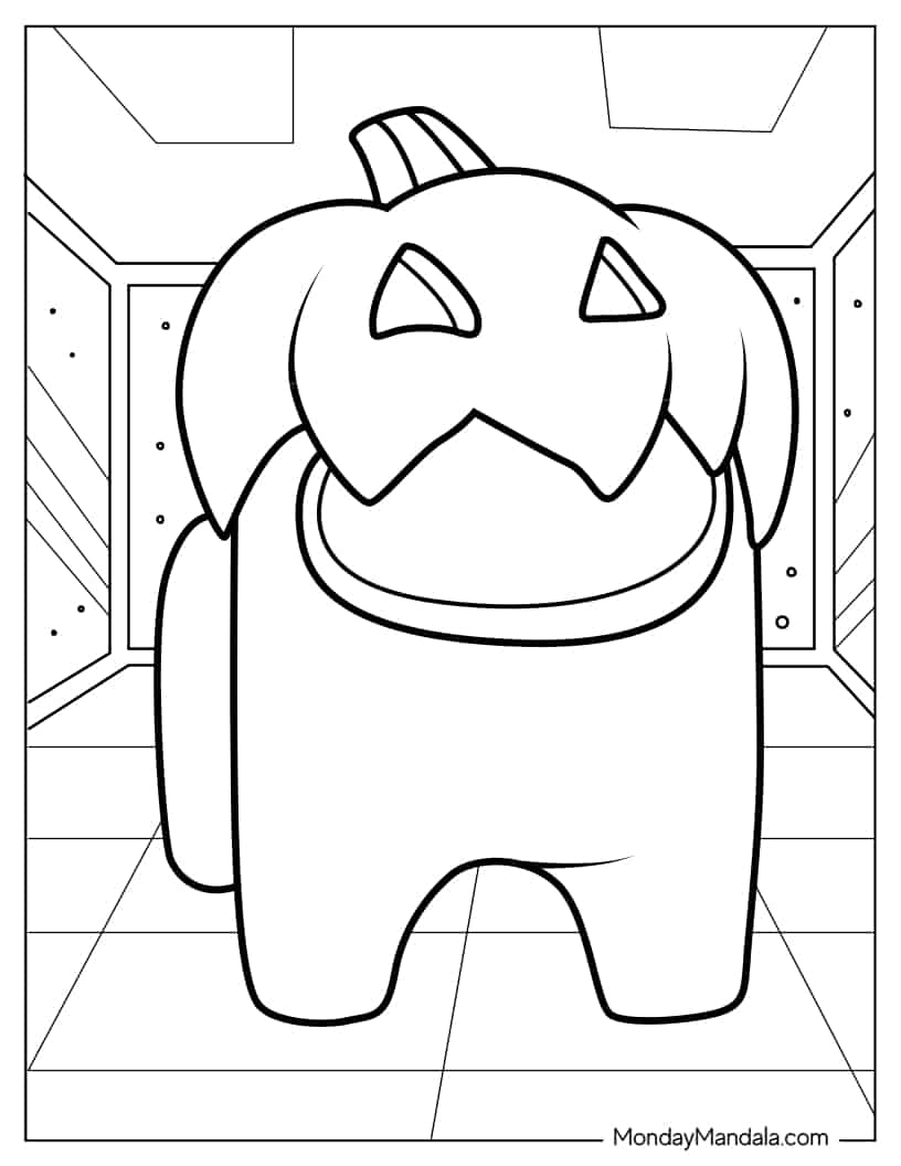 Coloring Page of Among Us With Jack-O-Lantern coloring page