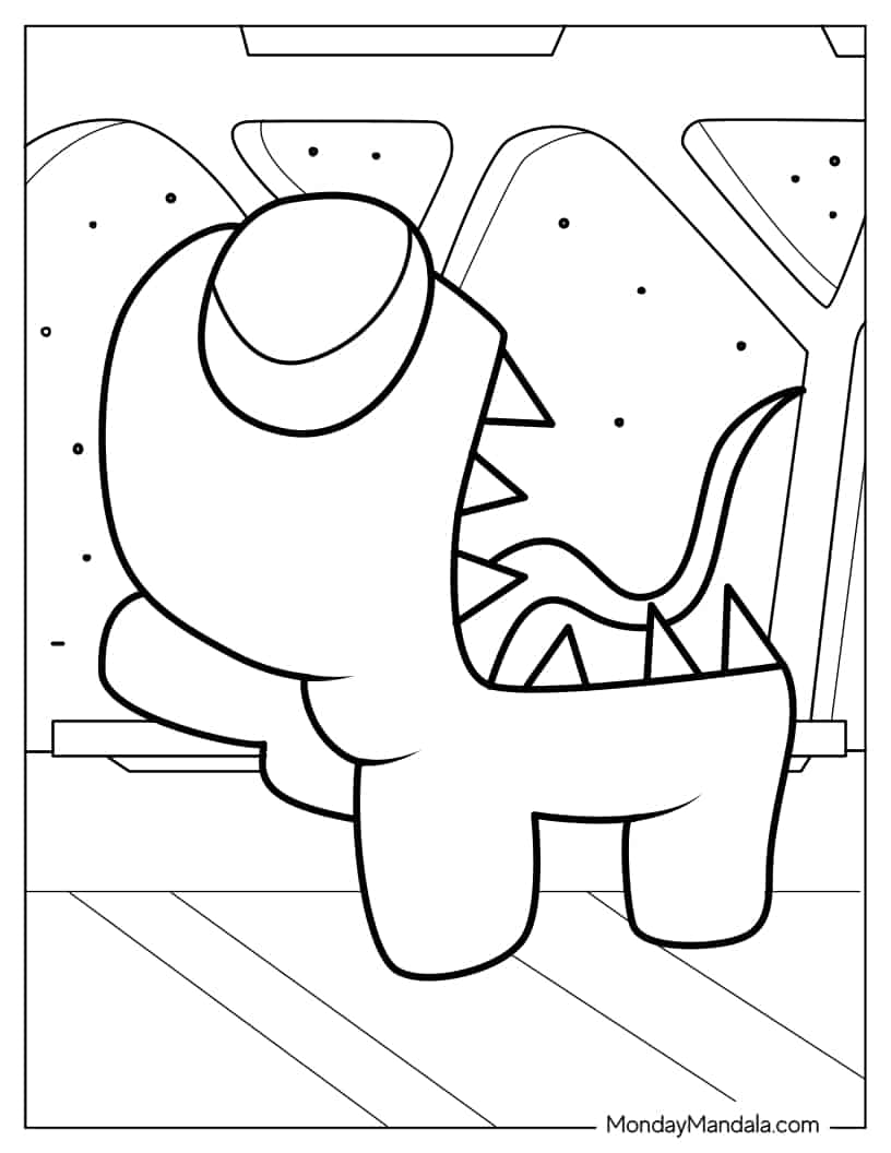 Coloring Sheet of Among Us Imposter in Spaceship coloring page