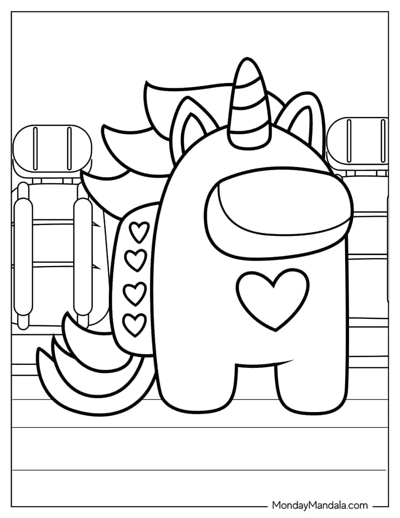 Coloring Sheet of Among Us Unicorn Skin coloring page