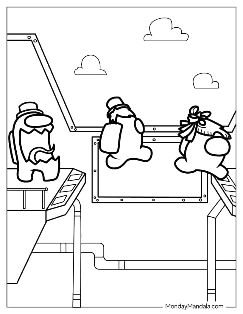 Crewmates Running Away From Imposter coloring page