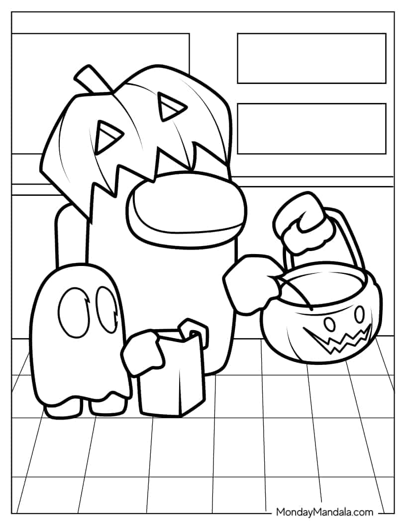 Crewmates Trick-or-Treating coloring page