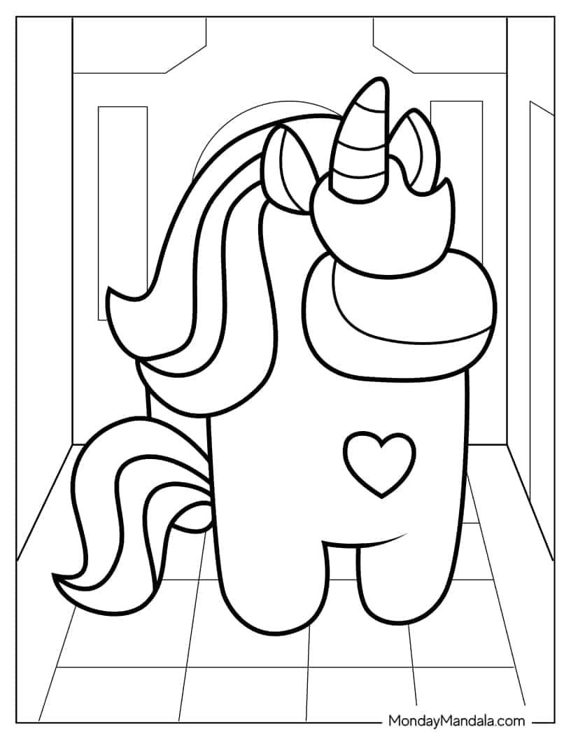Cute Unicorn Among Us to Color coloring page