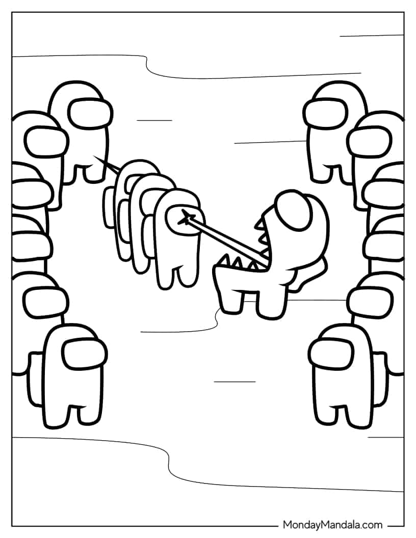 Imposter Catching Mini Crewmates coloring page