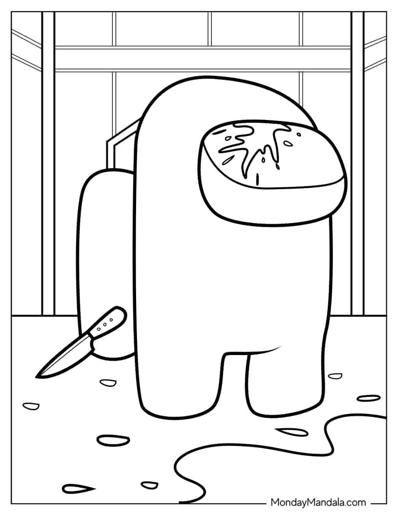 Imposter Coloring Sheet With Knife and Gore coloring page