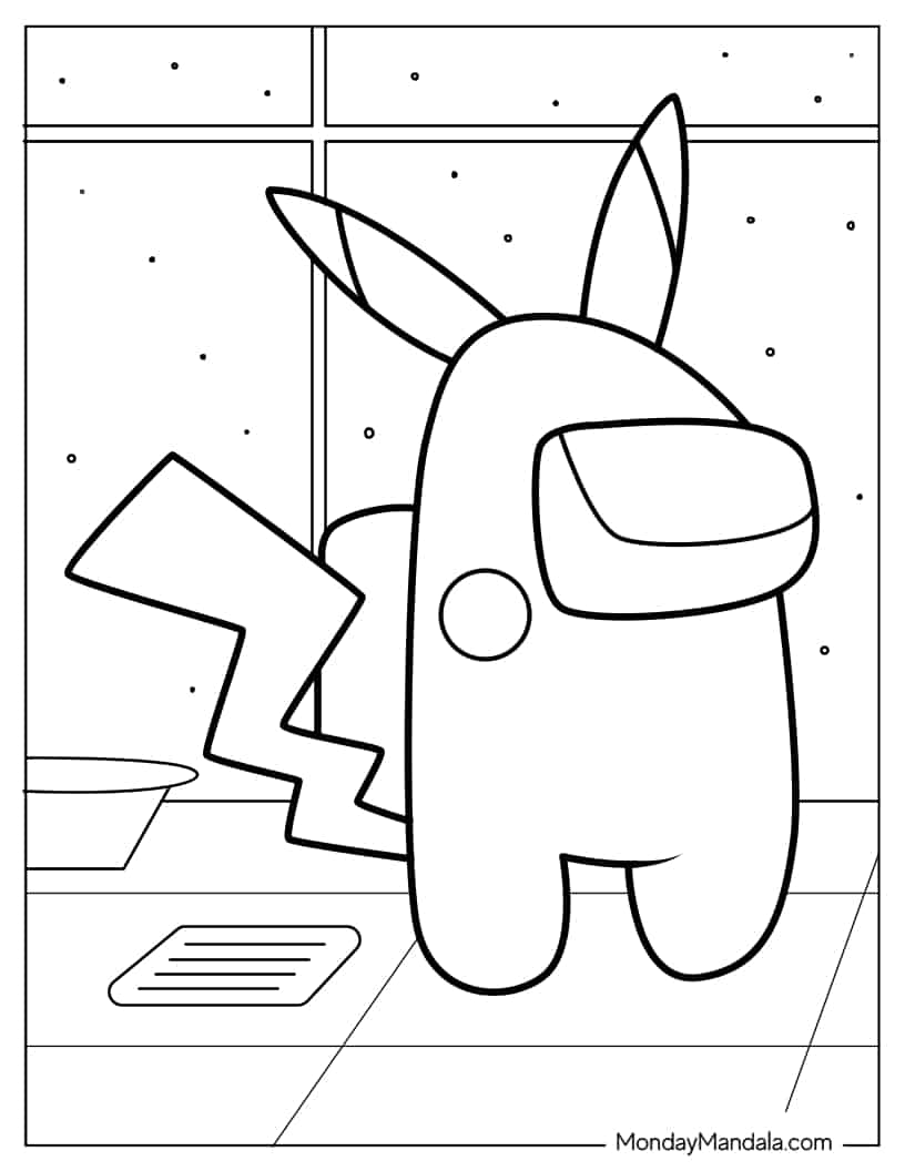 Pikachu Pokemon Among Us coloring page