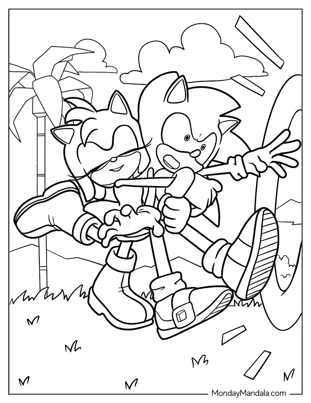 Amy Rose Coloring Page Hugging Sonic coloring page