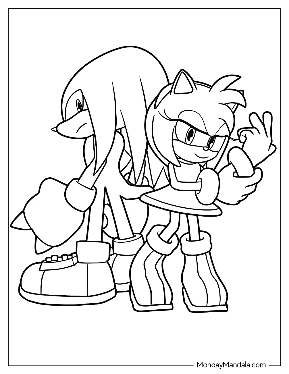 Amy Rose Coloring Page Standing Behind Knuckles coloring page