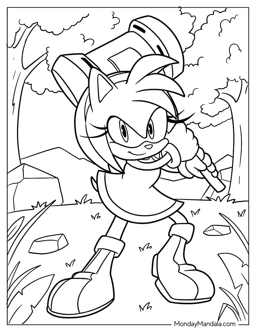Amy Rose Coloring Page Swinging Piko Piko Hammer coloring page