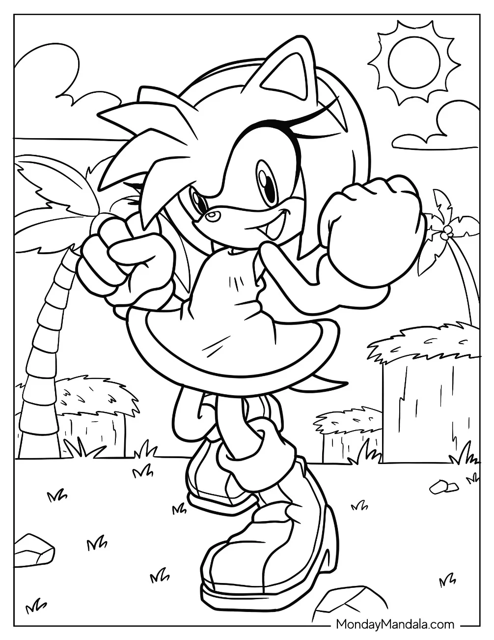 Happy Amy Rose Coloring Page In Angel Island coloring page