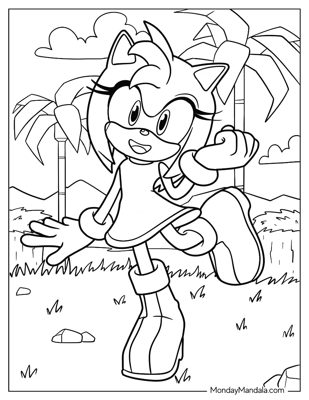 Kawaii Amy Rose Coloring Page For Kids coloring page — printable line art