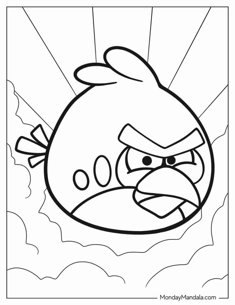 Angry Birds Red In The Clouds Coloring Sheet coloring page — printable line art