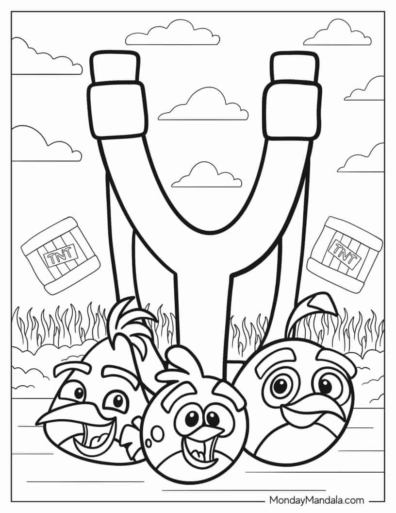 Angry Birds Slingshot Coloring Sheet coloring page