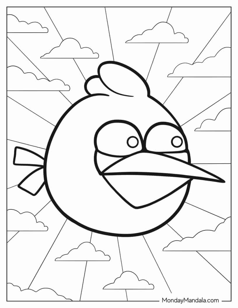 Blue Angry Bird In The Sky Coloring In coloring page — printable line art