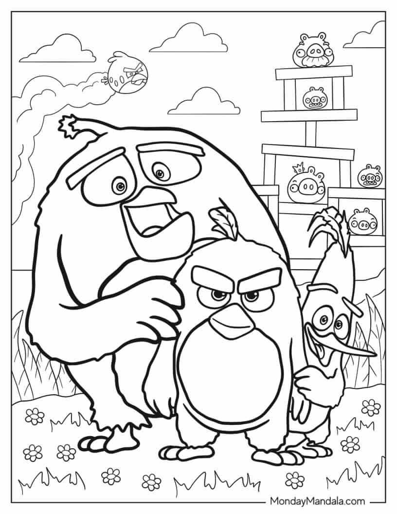 Red, Chuck, And Bomb Coloring Page coloring page