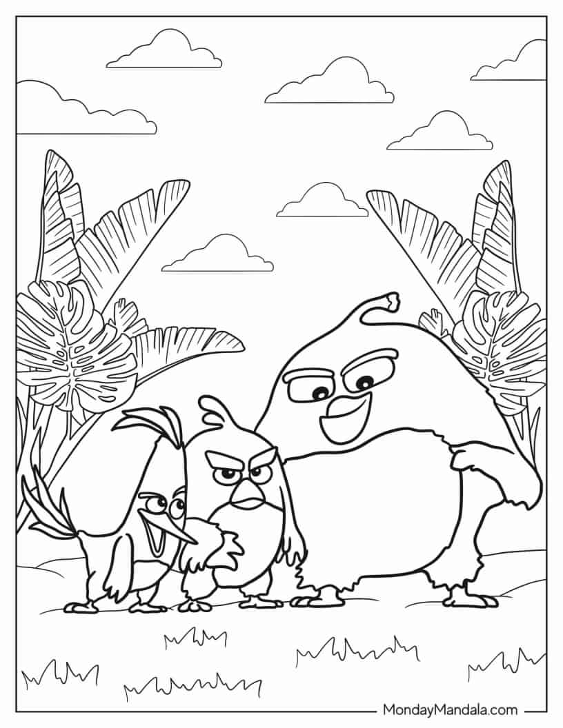 Red, Chuck, And Bomb On The Beach coloring page