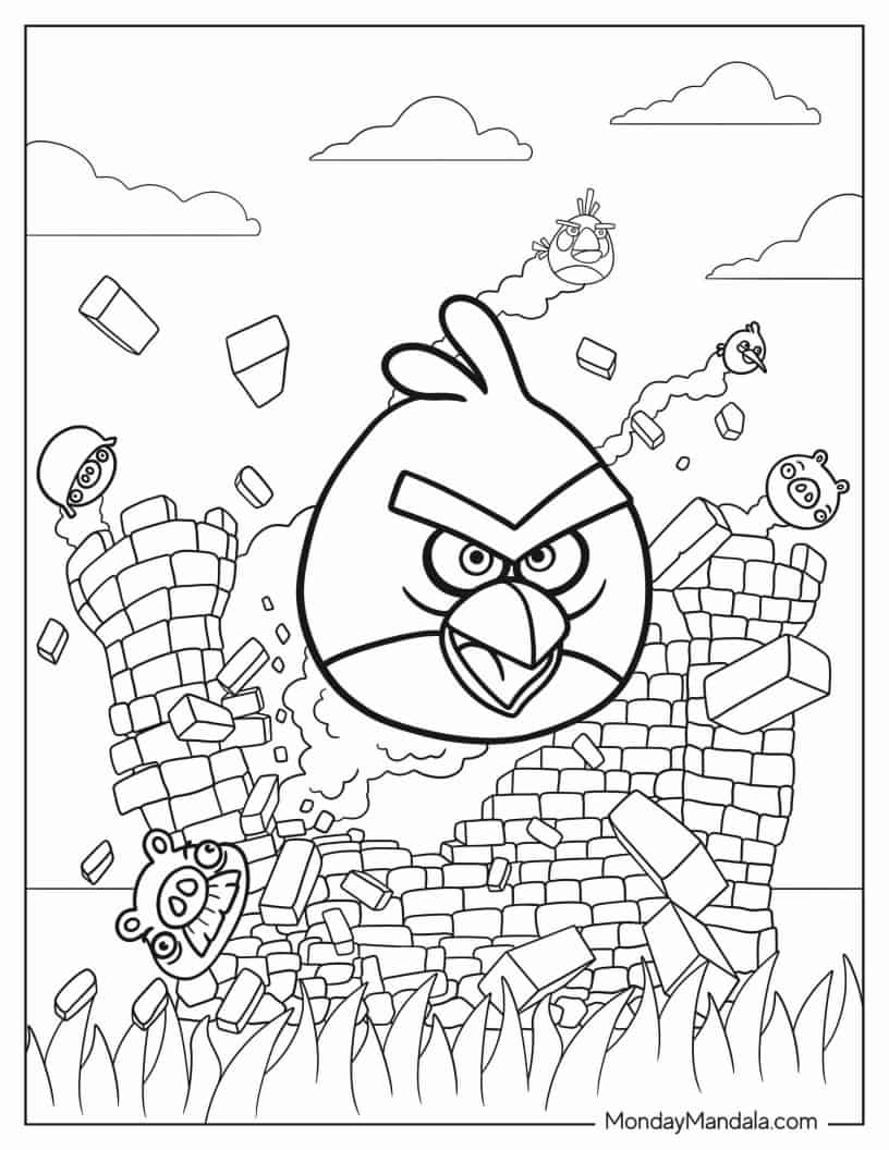 Red Smashing Pig Fortress coloring page