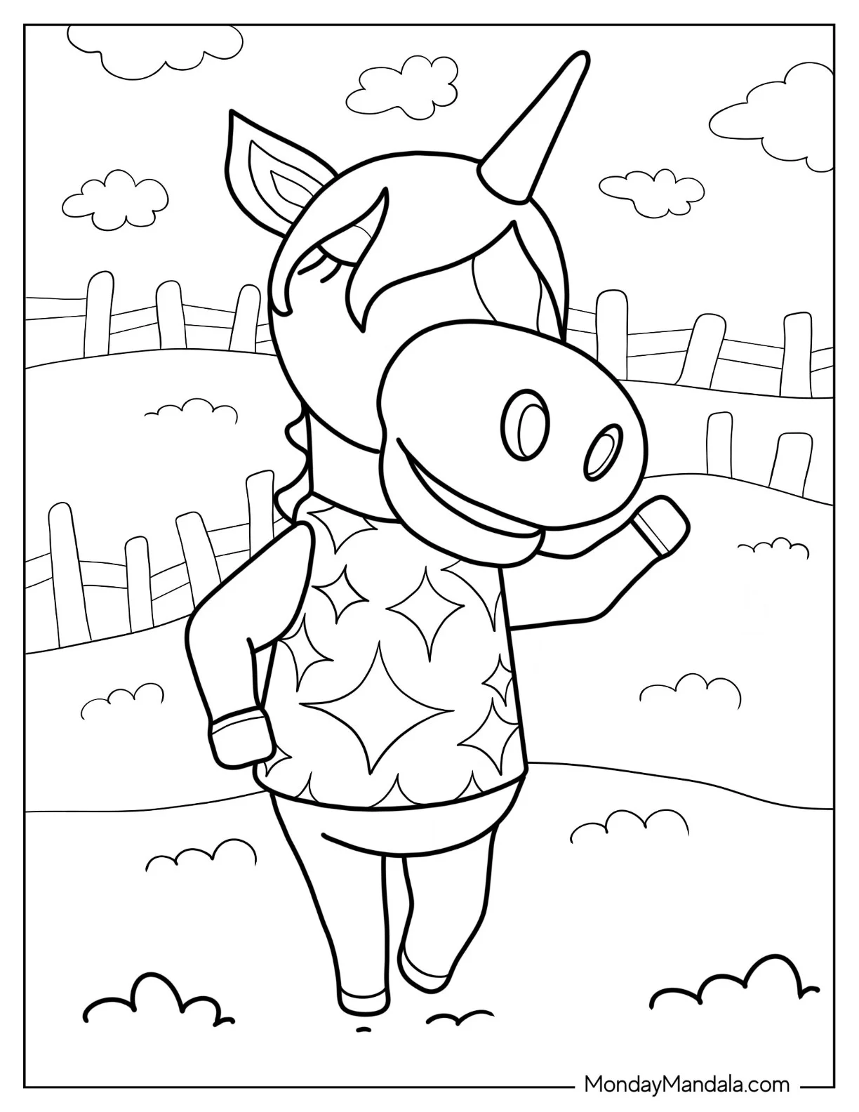 Animal Crossing Coloring Page Of Julian The Unicorn coloring page — printable line art