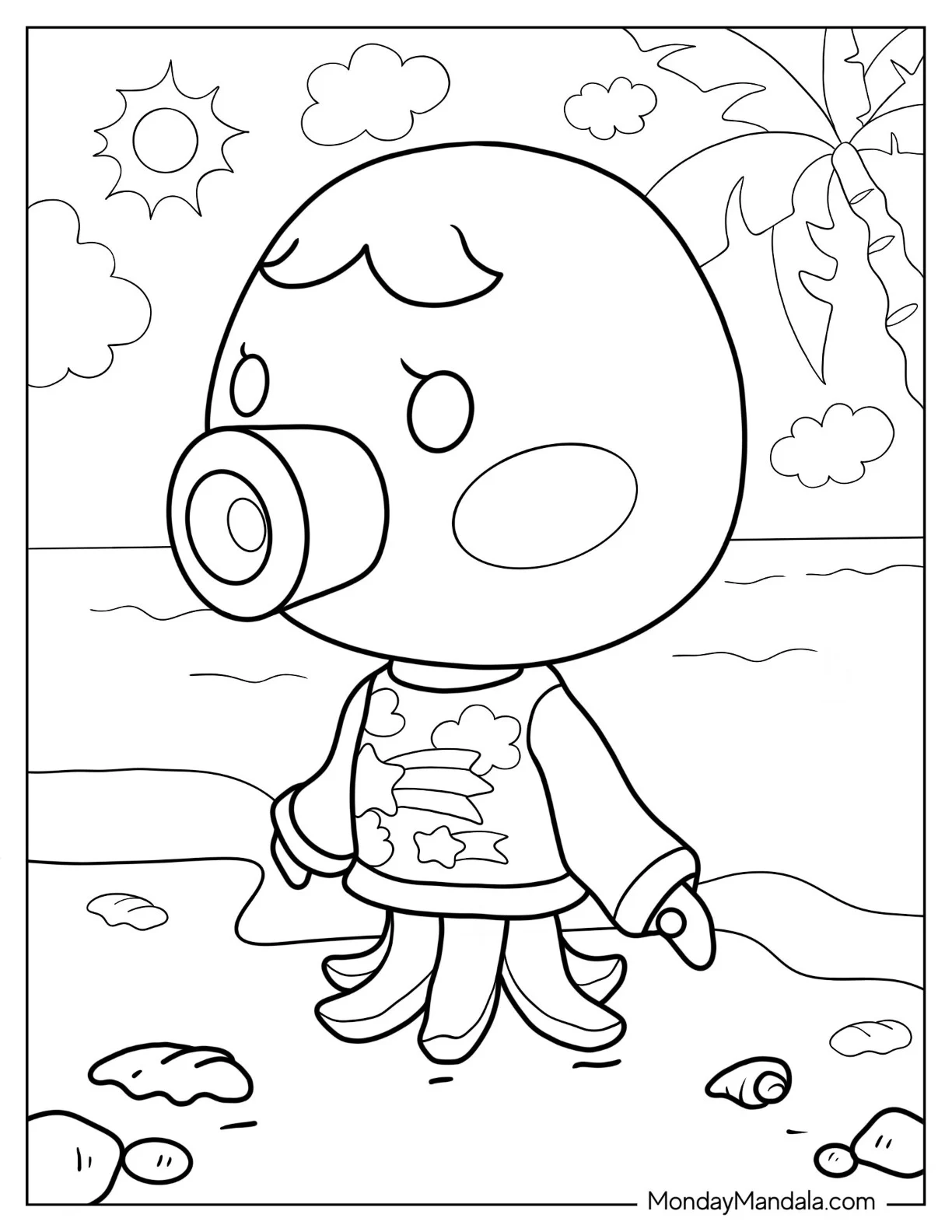 Animal Crossing Coloring Page Of Marina Amiibo At The Beach coloring page