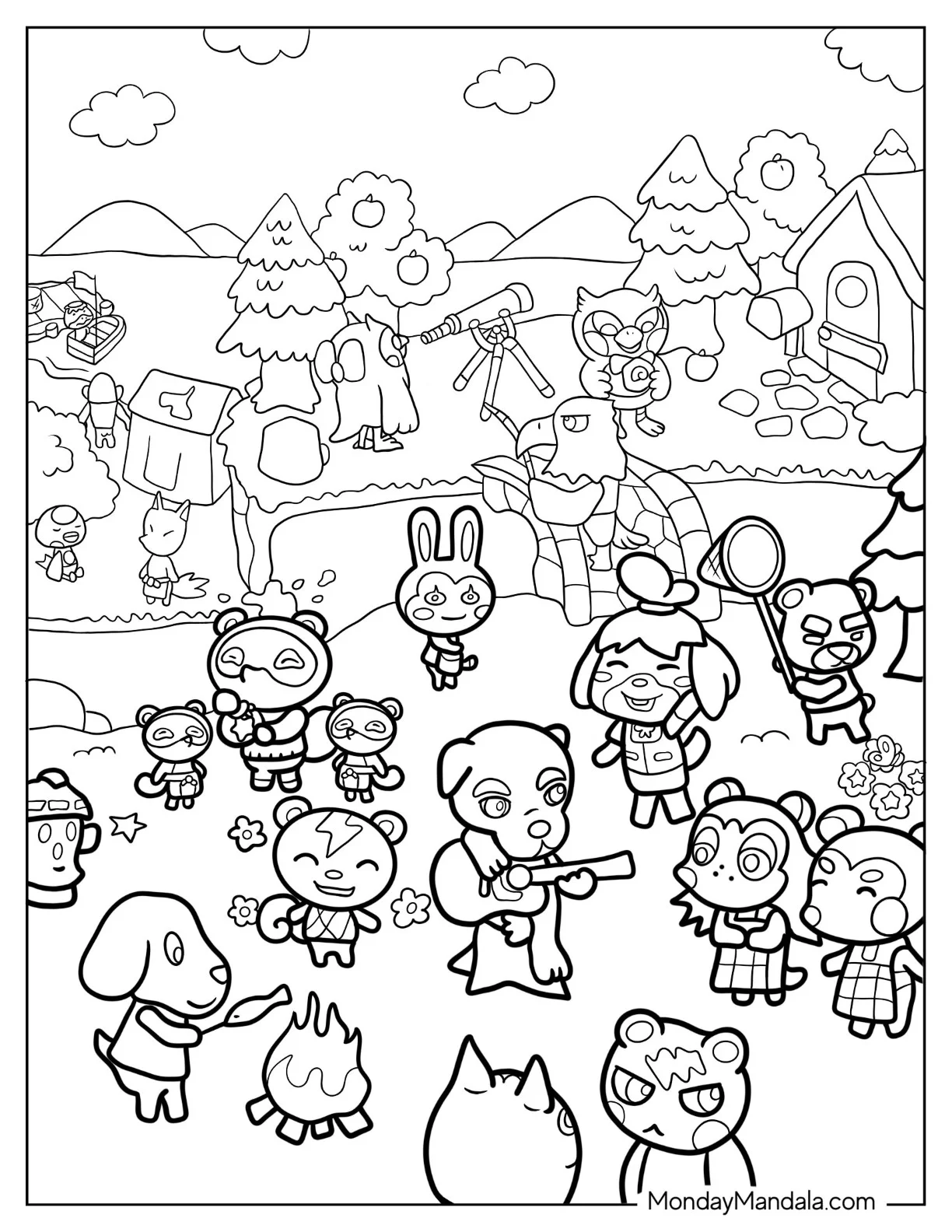 Animal Crossing Coloring Page Of Outdoor Bonding In Animal Crossing coloring page