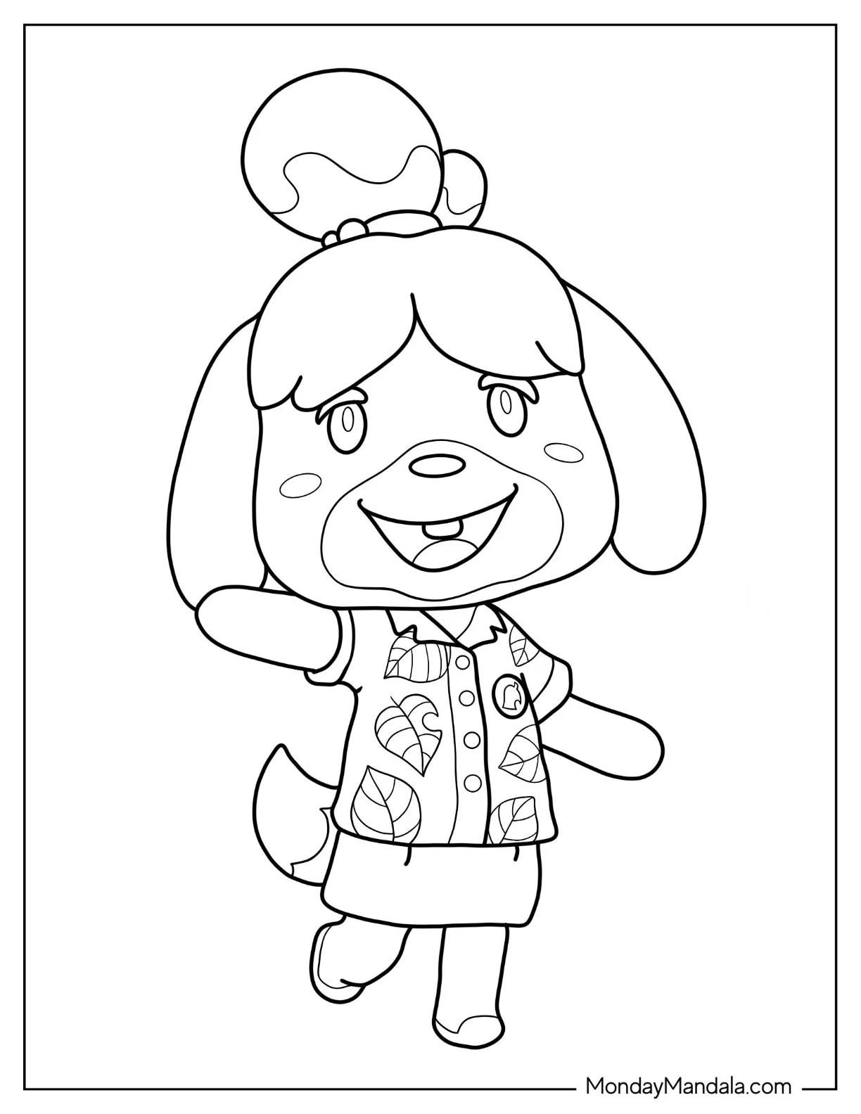 Animal Crossing Coloring Page Of Simple Isabelle Waving For Preschoolers coloring page