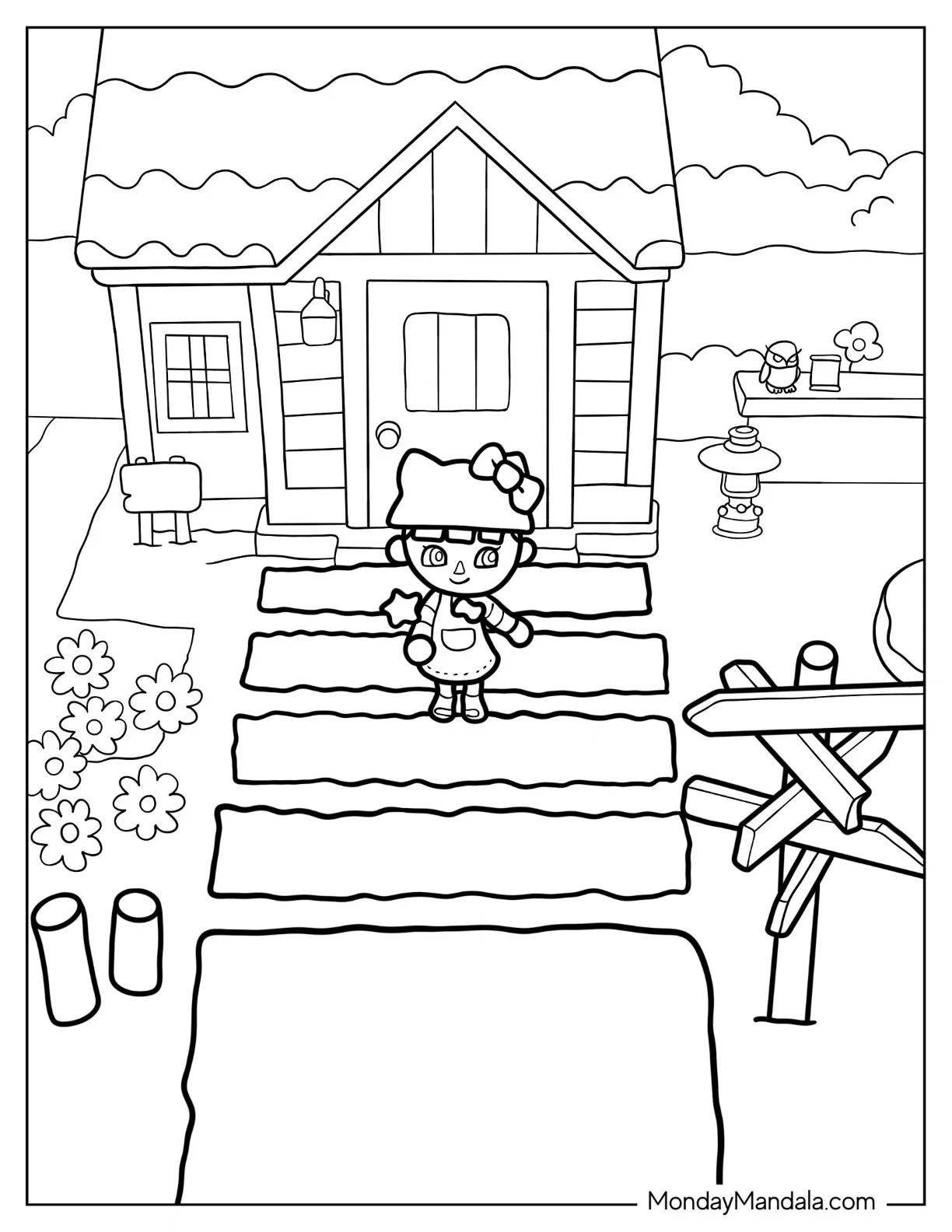 Animal Crossing Coloring Page Of Villager Standing In Front Of House coloring page