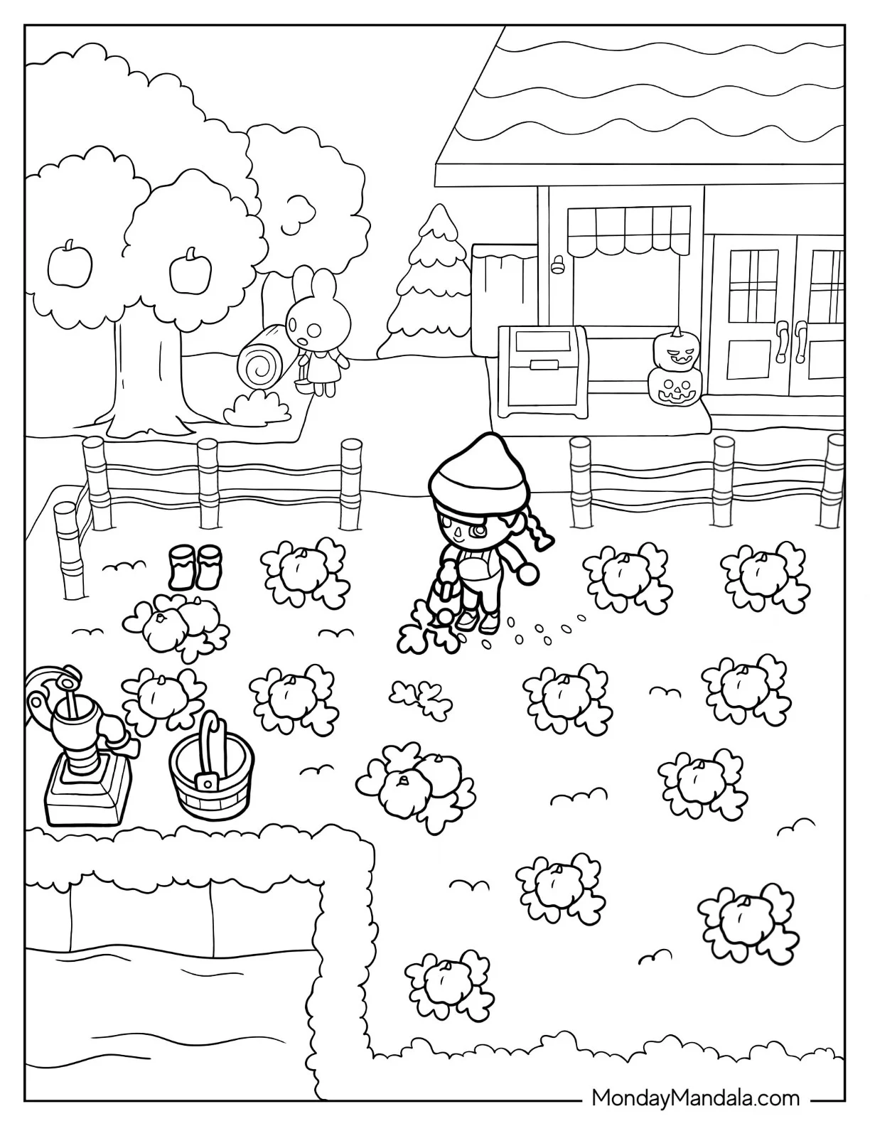 Animal Crossing Coloring Page Of Villager Watering Plants coloring page